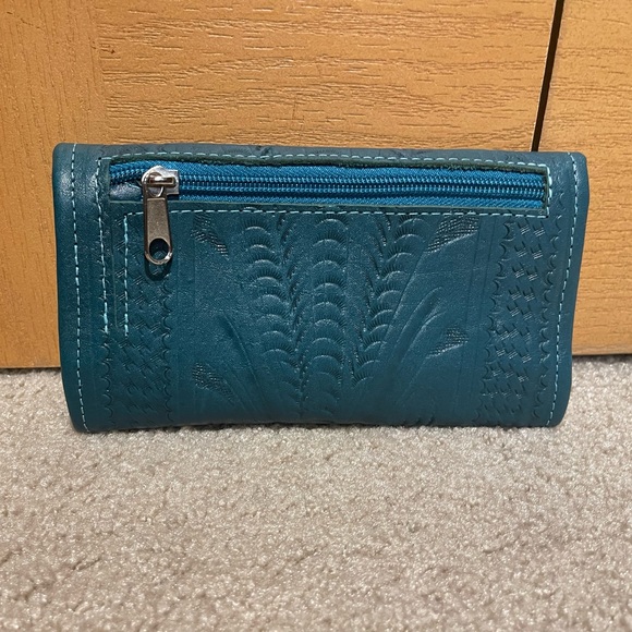 Teal Embossed Leather Wallet - Picture 2 of 8